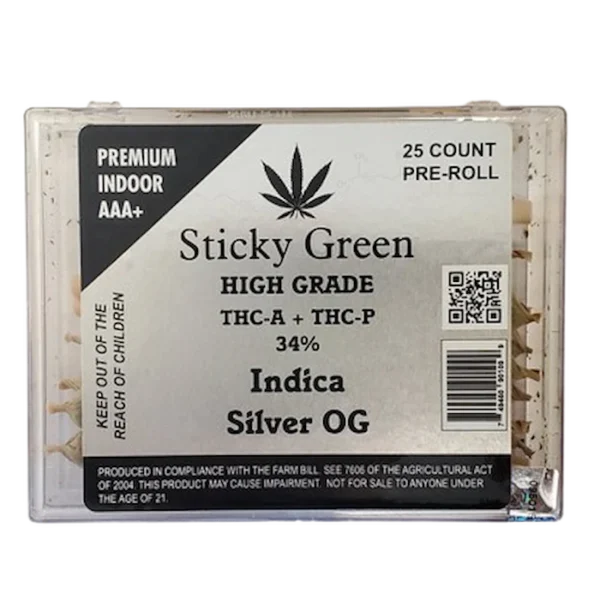 Sticky green pre-roll Silver OG Indica